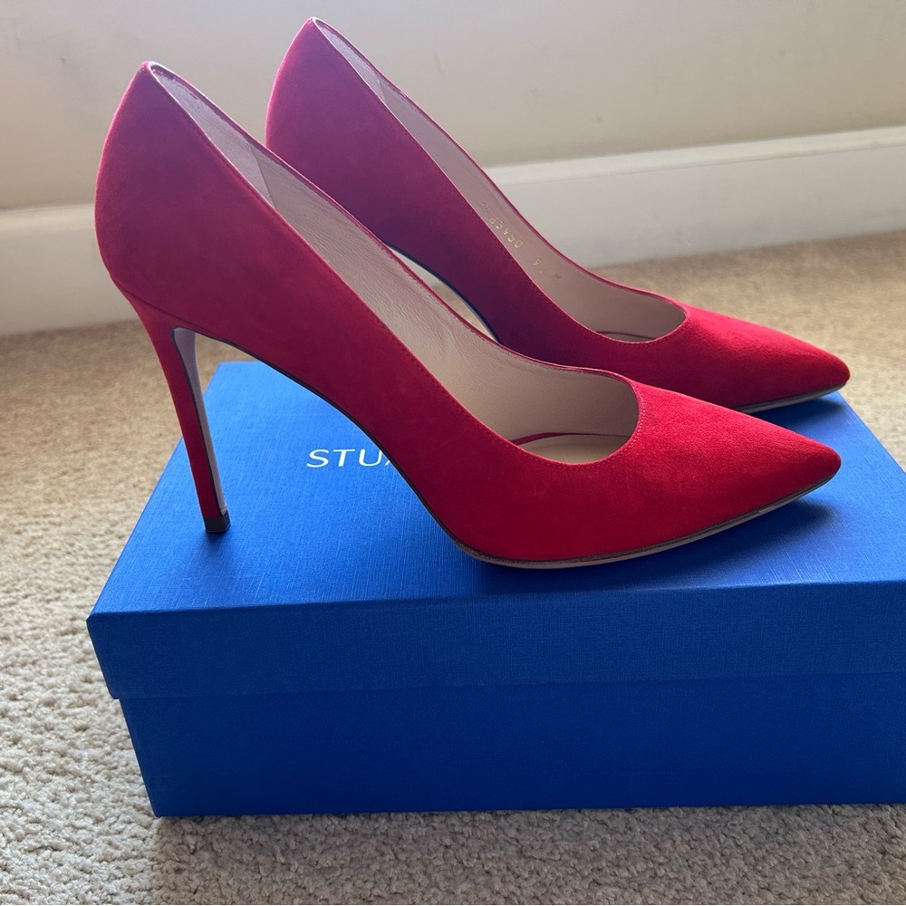 Stuart Weitzman Leigh 95 Classic  Pumps in FollowMe Red Suede, Sz 9.5